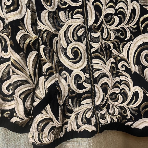 NWT Chico's Travelers Collection Scrolled Bomber Jacket Size 2 Large Navy Gold - Picture 10 of 11